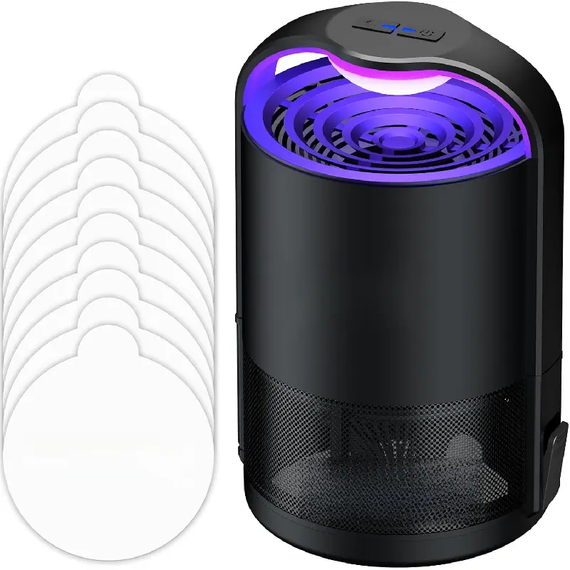 Adjustable Light Fly Trap Indoor, Electric Bug Zapper Fruit Fly & Gnat Killer Catcher, Indoor Flying Insect Trap with 10 Replacement Refill Glue Cards, Odorless Safe Pest Control Device for Home Kitchen Bedroom, Black