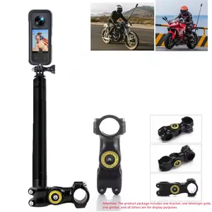 Invisible Adjustable Monopod Selfie Stick, Handlebar Mount Bracket for Motorcycle & Bicycle, Compatible with GoPro DJI Insta360
