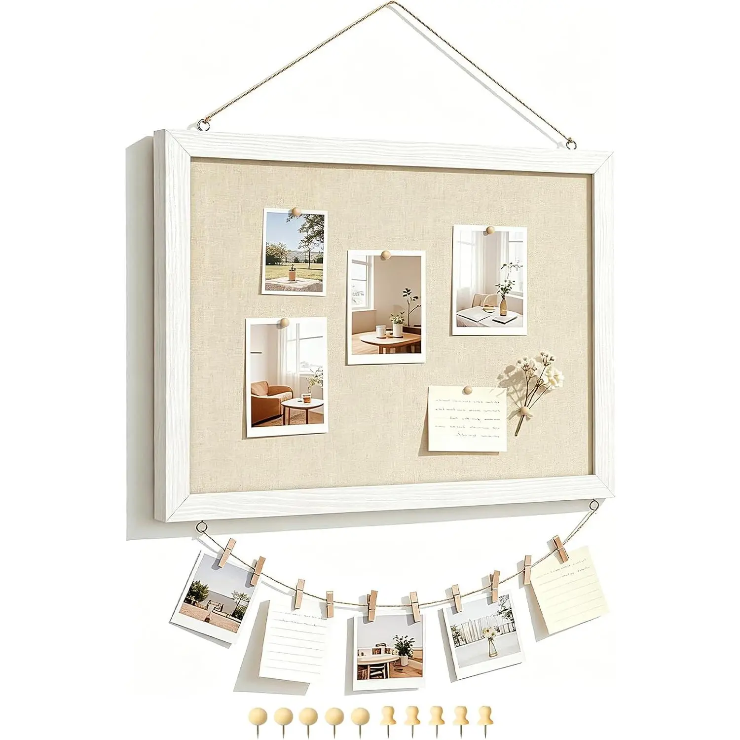 Bulletin Boards with Linen 1-Pack 16''X 12'' Double-Sided Cork Board for Walls  Framed Bulletin Boards, Small Pin Board for  Kitchen Office Decorative  10 Pushpins