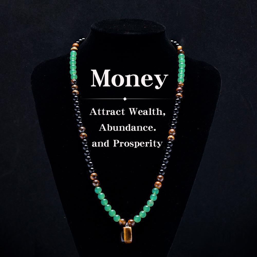 Wealth & Abundance Crystal Necklace, Green Aventurine and Tiger's Eye Pendant, Healing Stone Jewelry for Money Attraction, Long Chain Sweater Necklace, Unisex Gift for Men and Women link locket Versatile cross autumn rapper dad Music Guitar Pick men's