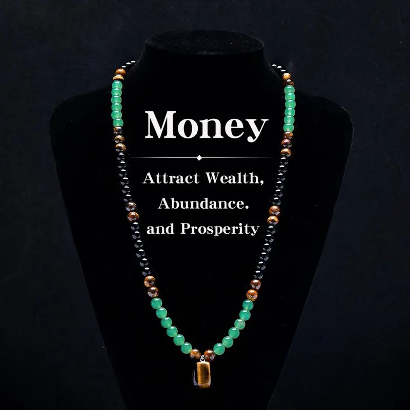 ARPURRAINA Money Attraction Necklace With GreenAventurine & Tiger Eye  Pendant Healing Crystal Stone ,Anniversary, Vacation &Theme Parties Jewelry Charms Abundance Crystal bracelet,Long Chain,Sweater chain,Ideal Gift Jewelry for Men and Women
