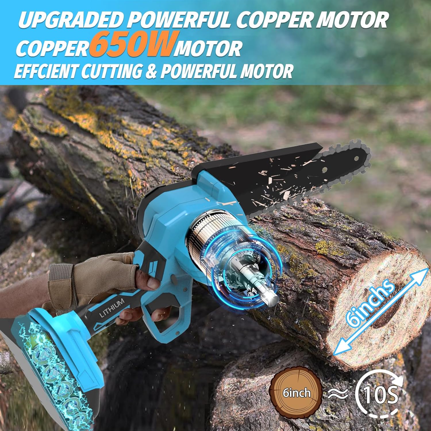 Mini Chainsaw 6-Inch Cordless,   Electric Chainsaw with 2  & 2 Manganese Steel Chain, Handheld Portable Small Chainsaw for Tree Trimming Wood