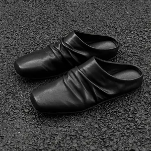 Unisex Ruched Tabi Mules French Minimalist Slip On Shoes Comfortable Flat Square Toe Backless Loafers Daily Commuter Trendy Footwear Casual Versatile Designer Style Pleated Walking Shoes Lightweight Office Work Wear Durable Anti Slip