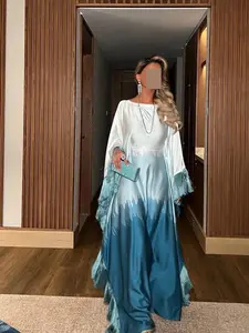 Hafizah Women's Luxury Elegance Gradient Batwing Sleeve Long Dress, Fringe Decoration, Loose Fit, Satin Texture, Formal Party Gown, All Seasons