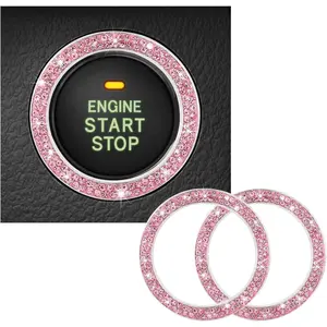 2 count Bling  Double Rhinestone  Engine Start Decoration Ring, Sparkling Push Start Button Sticker, Key  & Knob Ring Decoration, Bling  Interior Accessory()