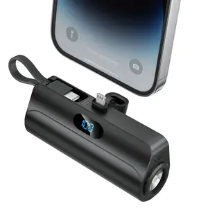 5000mAh Mini Battery Power Bank with iOS & USB-C Cables, Portable Phone Charger with Stand, Digital Display and Flashlight for iPhone 16/15/14/13 Pro/Max, Samsung Galaxy, Android Devices
