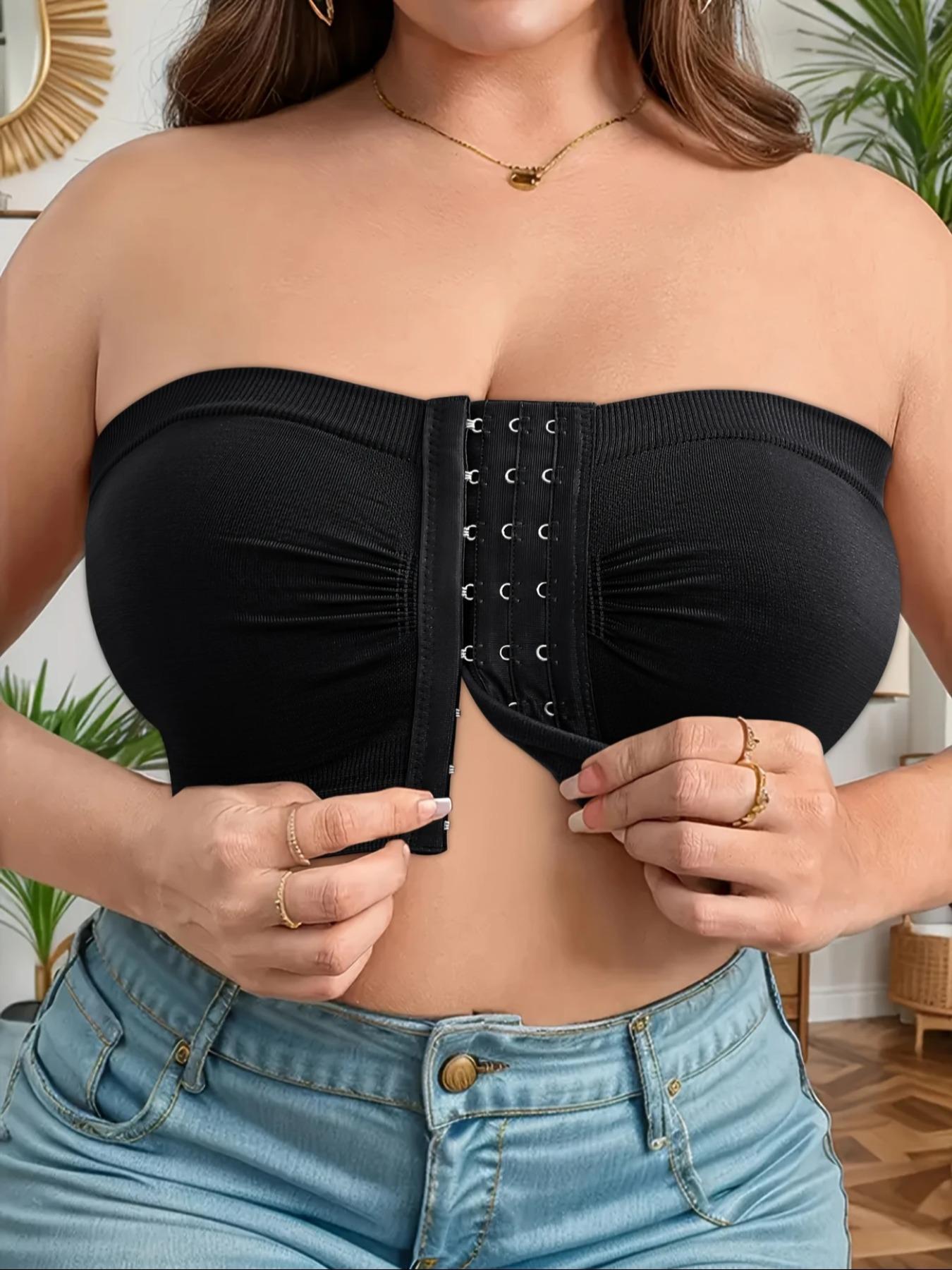 dailydrip【Plus Size】 Solid Strapless Bra, Casual Comfortable Breathable Wireless Bra Buckle for Daily Wear, Women's Plus Size Lingerie for All Seasons, Basic Bra, Underwear