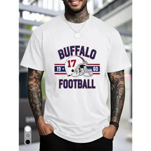 Men's Buffalo Football Graphic T-Shirt - White Crew Neck Casual Tee with Team Spirit Design, Number 17 & Buffalo Head Logo, Breathable Summer Shirt for Game Day & Casual Attire, Sports Fan Apparel, Machine Washable, Relaxed Fit for Men, Vibrant Digital Pr