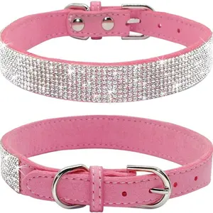 Pink Bling Rhinestone Dog Collar for Girl Female Dogs, Cute Fancy Crystal Diamond Glitter Cat Collar, Soft Pet Jewelry Collar for Small Medium Large Breed Puppy Kitten Terrier (XS)