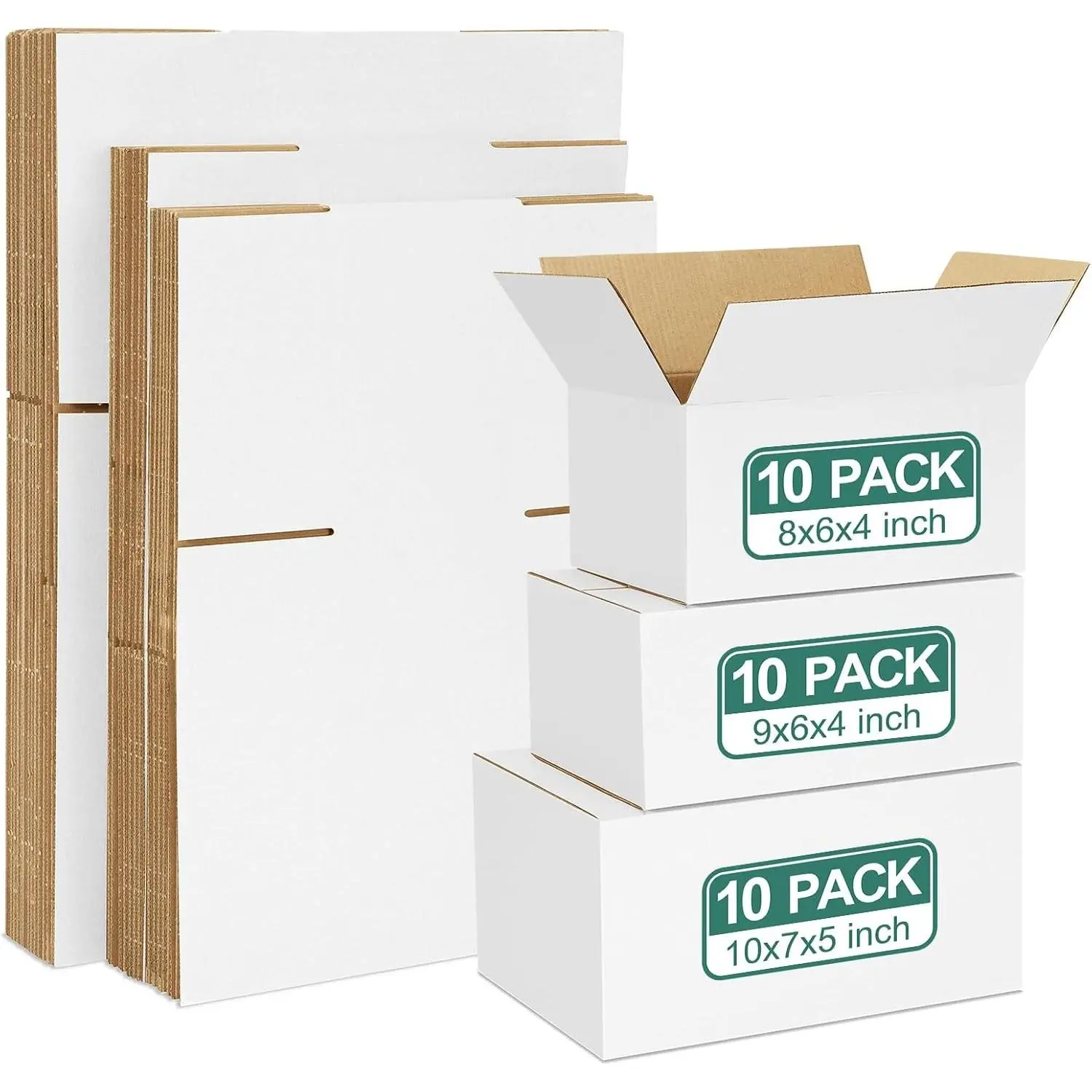 30 Pack Small Shipping Boxes Assorted Sizes, 8x6x4 & 9x6x4 & 10x7x5 10 PCS Each Small Boxes, White Corrugated Box Mailers, Cardboard Boxes for Packaging Small Business, Mailing