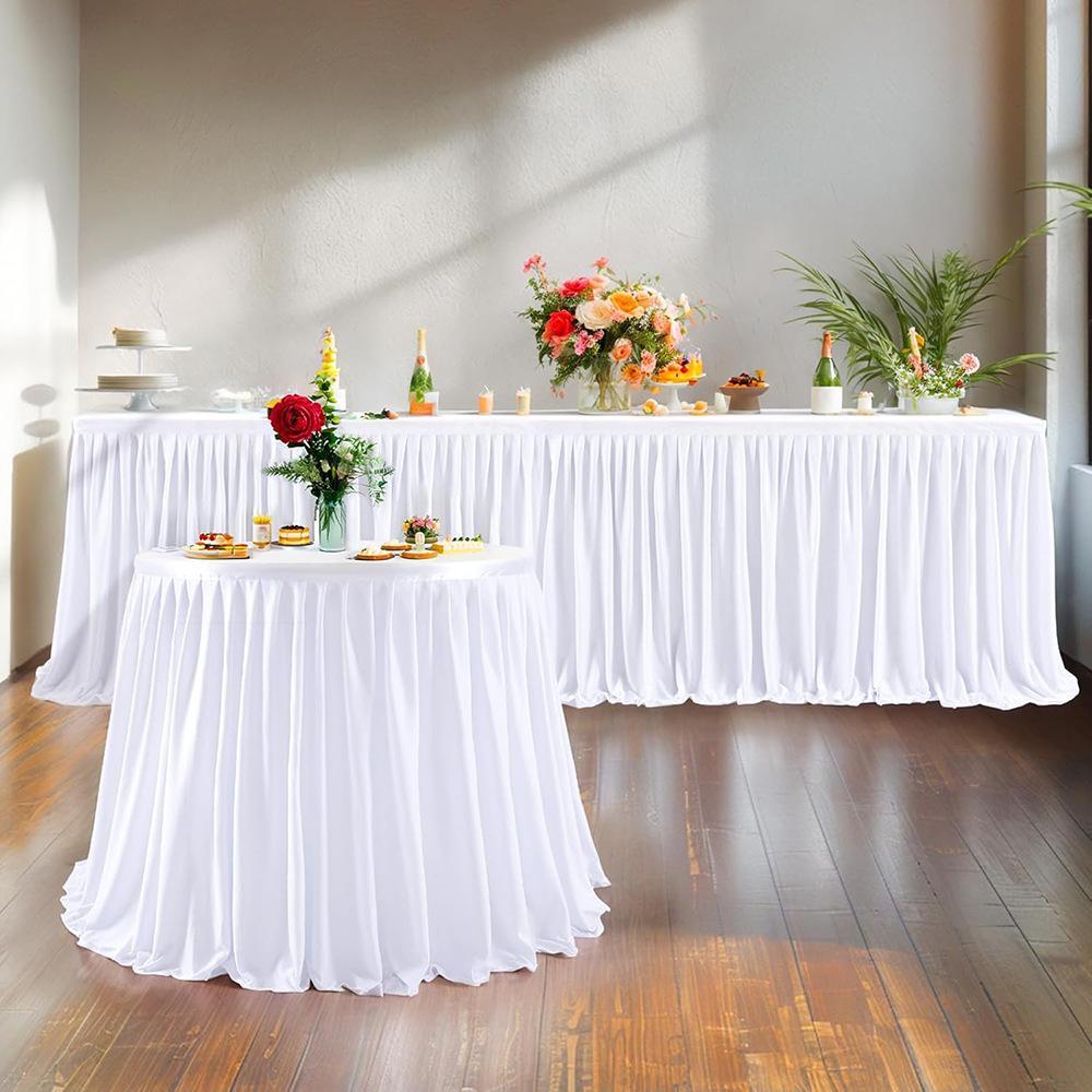 Rectangle Fitted Tablecloth Elastic Thick Spandex Table Pleated Skirt Wedding Event Birthday Cake Table Cover Hotel Exhibition