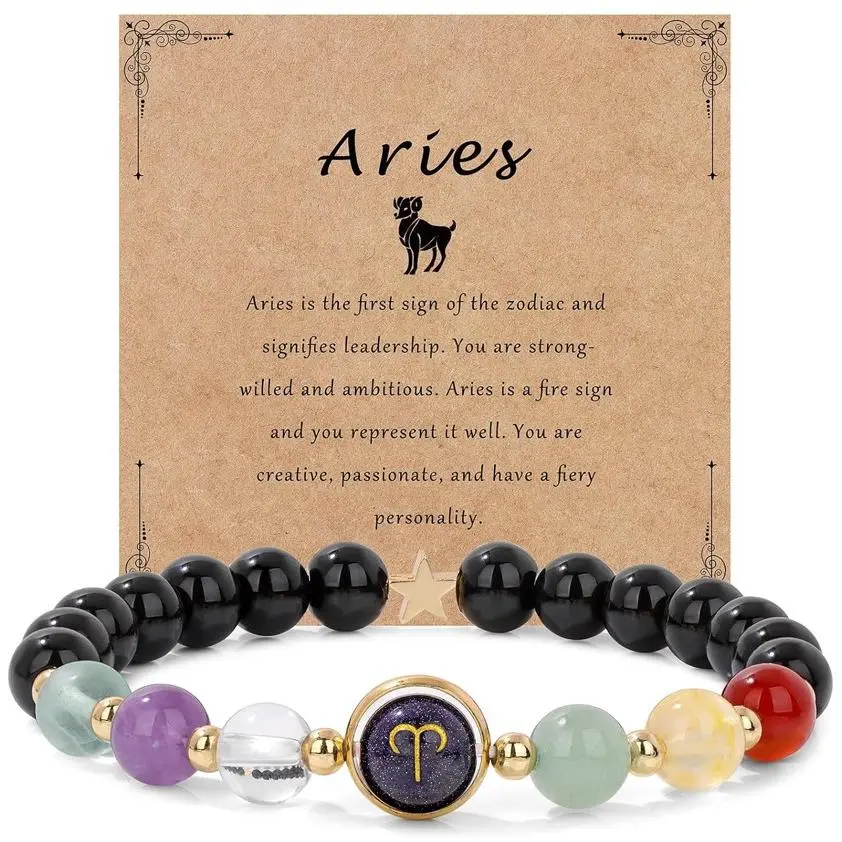 12 Constellations Inspiration Healing Crystal Stone Beads Zodiac Bracelet 7 Chakra Zodiac Bracelets for Women Men, Birthday Constellation Gifts for Women Men Horoscope Spiritual Jewelry Bracelet Gifts Lucky Gift
