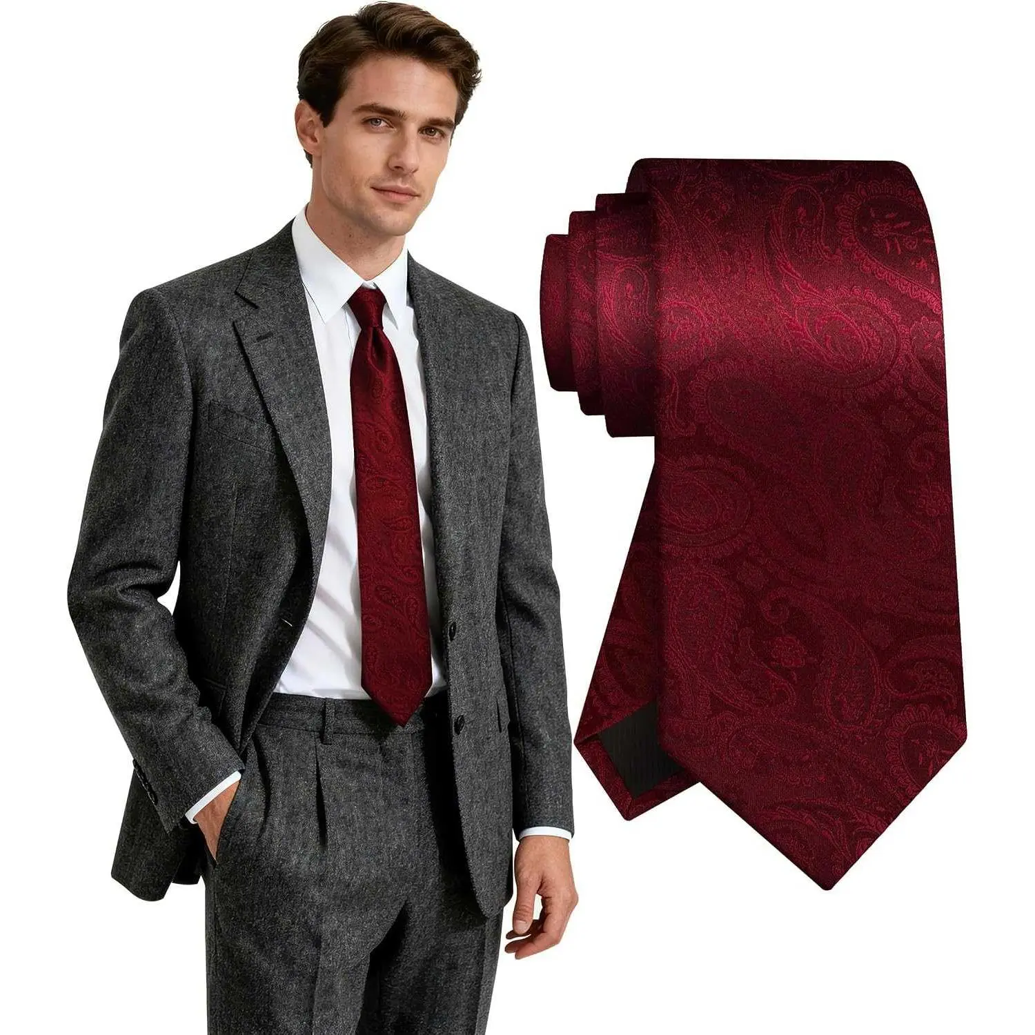 Fineknot Ties for Men, Jacquard Neck Ties, Mens Plaid Paisley Striped Tie, Classic Floral Mens Ties for Wedding Business DL260808C02