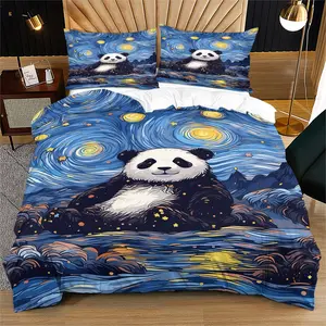 Panda Pattern Duvet Cover Set, Soft And Comfortable Bedding Set, Including 1 Duvet Cover And 1 Or 2 Pillowcases (Excluding Padding), Suitable For Bedroom, Dormitory, Guest Room, And Apartment Scenes