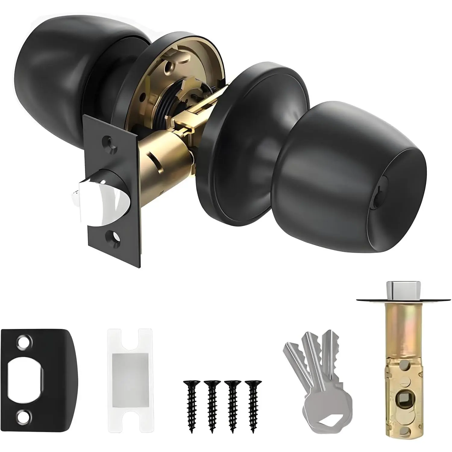 Matte Black Interior Door Knobs with Lock –  Door Knobs Interior for Bed/Bathroom,  Door Handle Set (1, 5831BK-Matte Black-1)