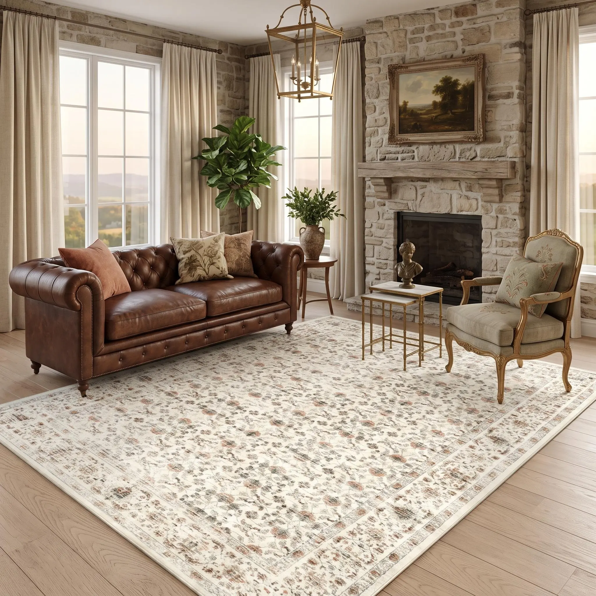 Bohemian Traditional Rectangle Area Rug - 2*6ft Retro Look Floral Printed, Ultra-Thin Foldable Fabric, Soft Lint-Free Stain-Resistant Non-Slip Washable for Living Room Farmhouse Bedroom