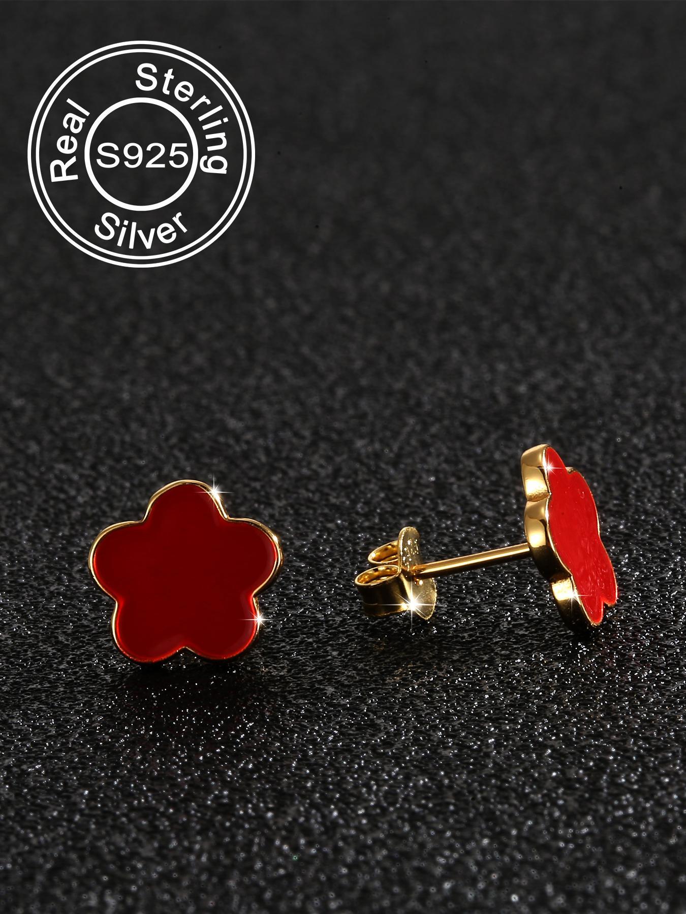 S925 Sterling Silver Four-leaf Clover Design Stud Earrings, Fashionable Stud Earrings for Women & Girls, Trendy All-match & Exquisite Jewelry for Birthday Gift, Flower Stud Earrings