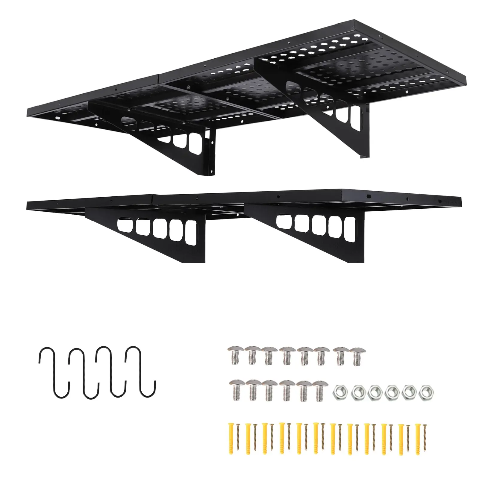 Heavy Duty Garage Wall Shelves 2-Pack – 1x6ft Metal Floating Storage Racks with Hooks, 600 lbs Capacity, Adjustable Wall Mounted Organizer for Garage, Storage Unit, Shop, or Laundry Room
