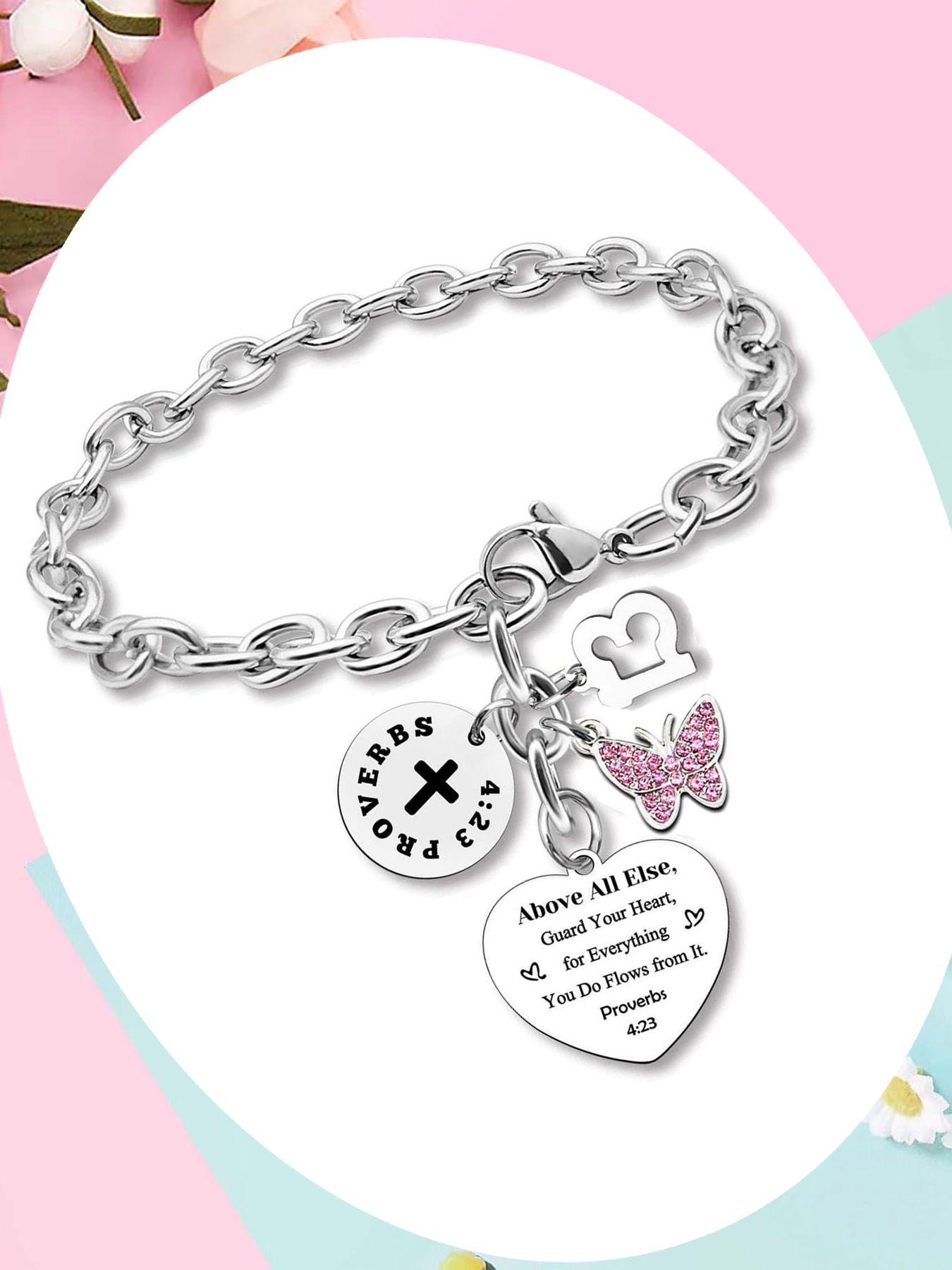 Butterfly & Heart Design Pendant Bracelet, Rhinestone Decor Bracelet for Women & Girls, Fashion Jewelry for Party, Daily Clothing Decor, Trendy Jewelry for Birthday Gift
