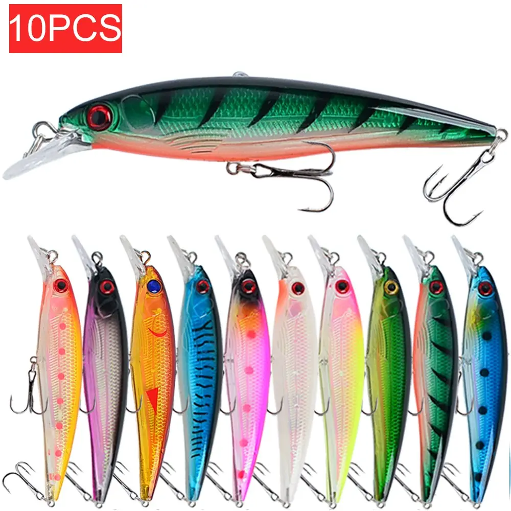10pcs Vibrant Minnow Fishing Lure Set, Carp Lures, Durable ABS Body 4.33inch/0.46oz, Realistic Fish Design with Sharp Hooks, for Sea & Carp Fishing