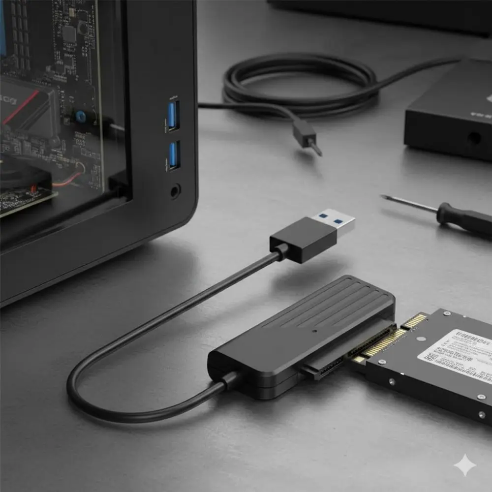 USB 3.0 to SATA III Adapter Cable with UASP & Type-C, Supports 2.5" SSD/HDD, Compatible with Windows, Mac, Linux, and Android OTG for PC, Laptop & Smartphone Data Transfer & Storage Expansion.