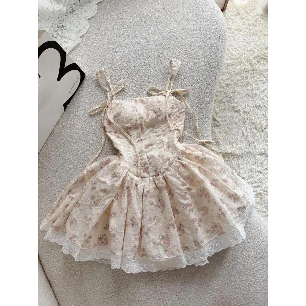 New Korean Style Sweet Kawaii Strap Dress Women Chic Design Y2k Slim Fashion Mini Dress Japanese Cute Casual High Street Outfits