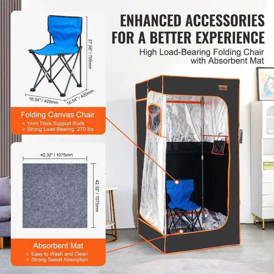 VEVOR Portable Sauna Tent,1400 Watt Personal Sauna Kit For Home Spa Time Temperature Remote Control Black Yhwbxssnqccs9jzufv1 - View #6