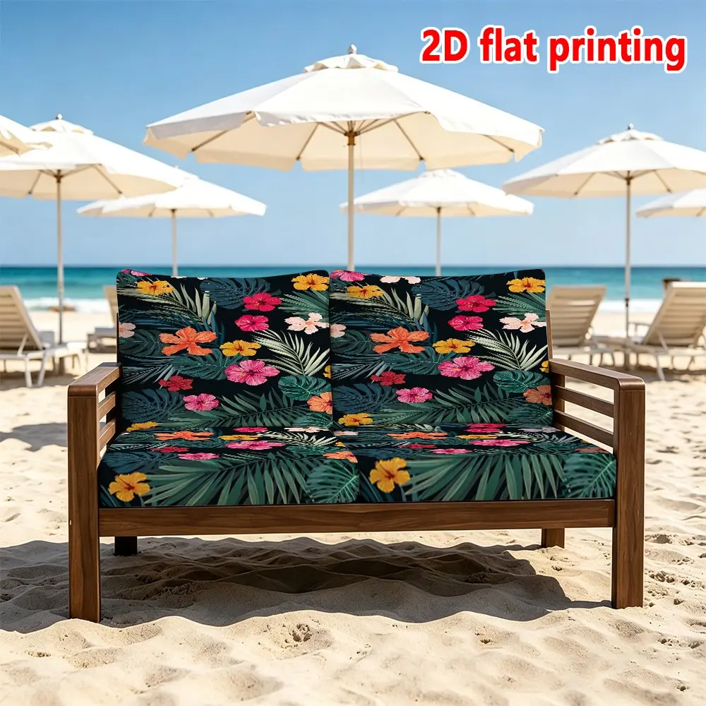 1/2/8/10/12Pcs Sofa Cushion Covers, Tropical Hibiscus Flower 2D Flat Print, Insert Not Included, Removable Washable All Season Indoor Outdoor Seat Covers for Patio, Terrace & Beach Elastic Chairs, Covers For Outdoor Cushions