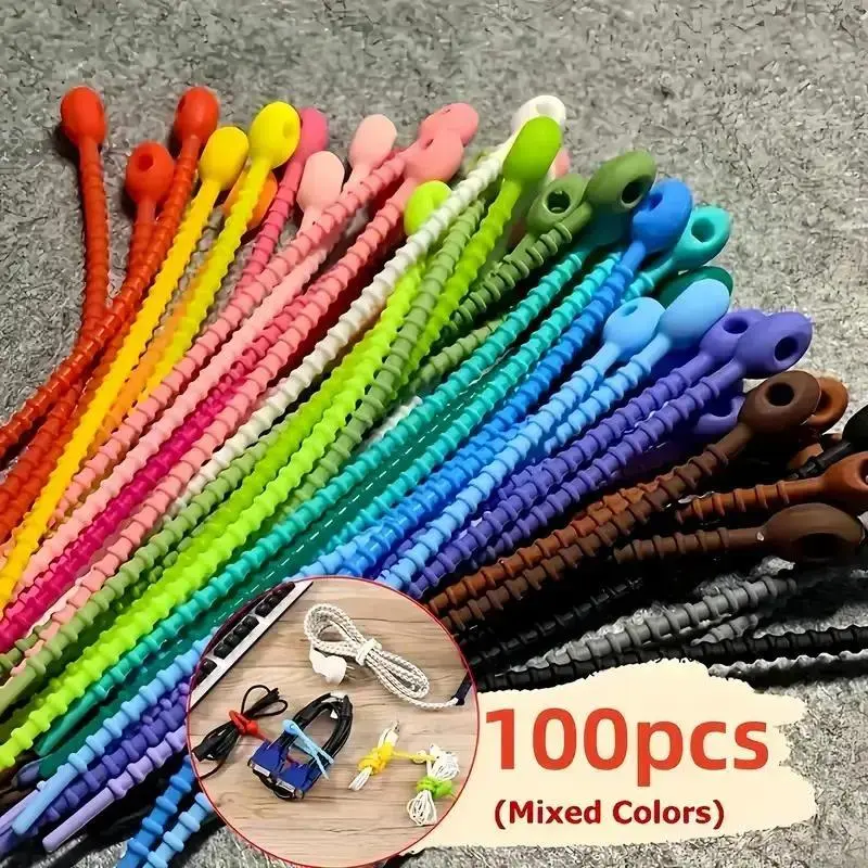 100PCS Silicone Cable Ties Reusable Cable Organizer for Cord Management, Adjustable Cable Straps for Home Office Desk and Electronics, Multi Purpose Cable Wraps for Charging Cords Headphones TV Wires Organization tiktokshopbacktoschool
