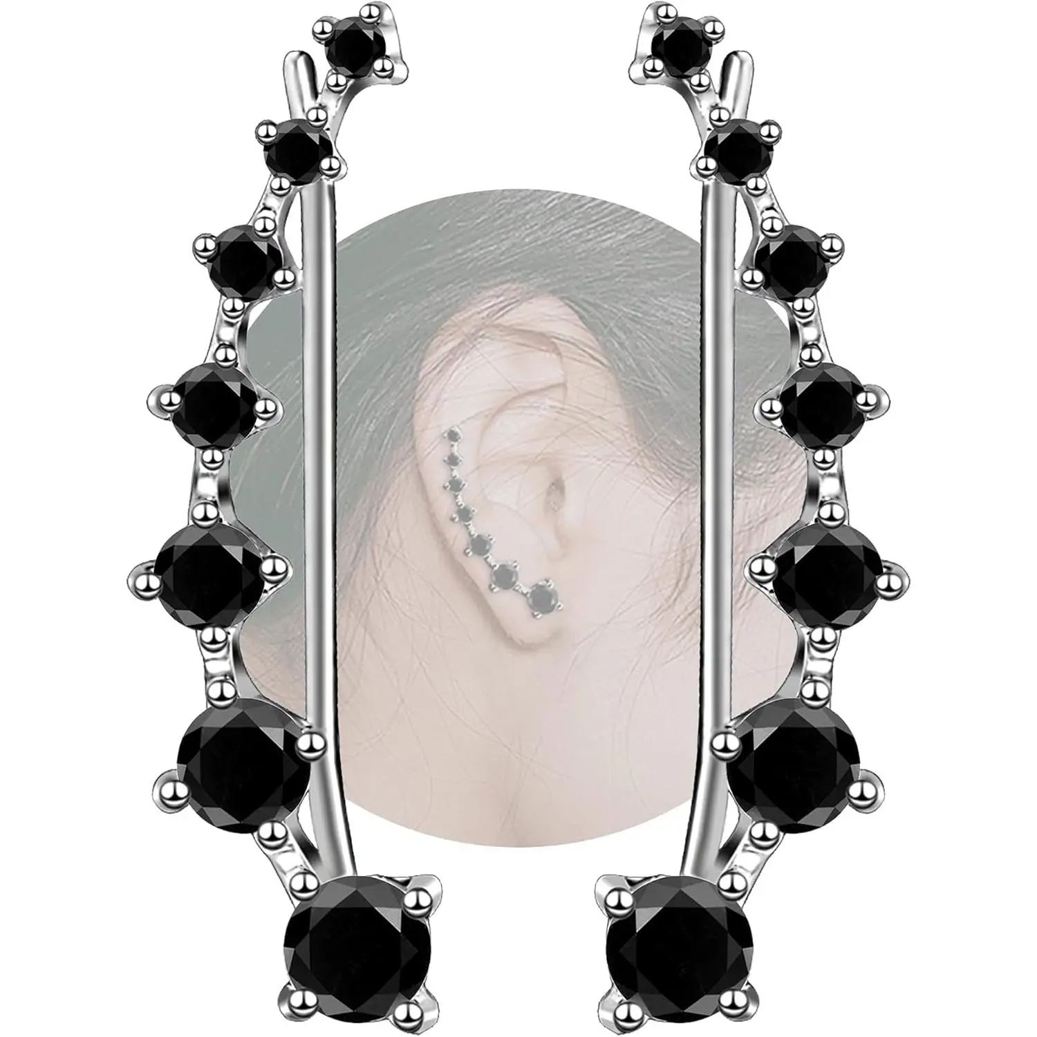 Sterling Silver Climber Earrings for Women, Dainty 7-Crystal Hypoallergenic Ear Cuffs for Sensitive Skin, Birthday Gift, Cartilage, 7 Crystals, Female