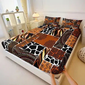 3Pcs Ethnic and Rustic Patchwork Print Fitted Sheet Set, Mixed With Wild Animal Leather Texture Bedding Set, Microfiber Bedding, Suitable for All Seasons, and Perfect for Ethnic-Style Bedrooms, Apartments, and Guesthouses (Pillow Insert Not Included).