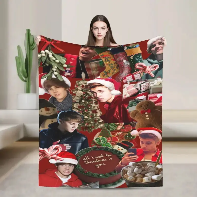 Christmas Poplar Singer Justins Biebers Warm Soft Blanket Plush Throw Blanket Funny Bedroom Flannel Bedspread Sofa Bed Cover