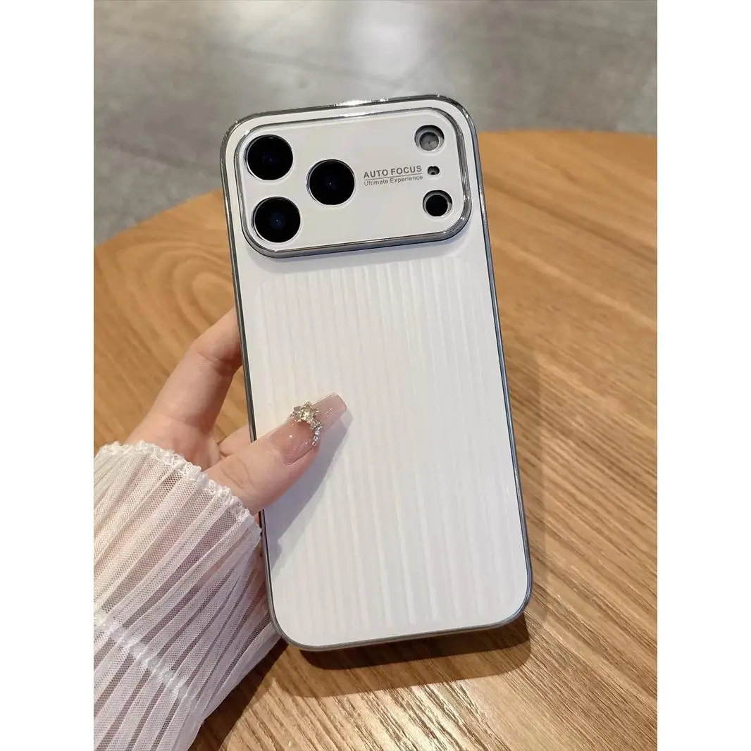 Suitable for iPhone 18 Pro Max corrugated electroplated phone case 17, heat-dissipating, anti-drop, full-cover PC protective case