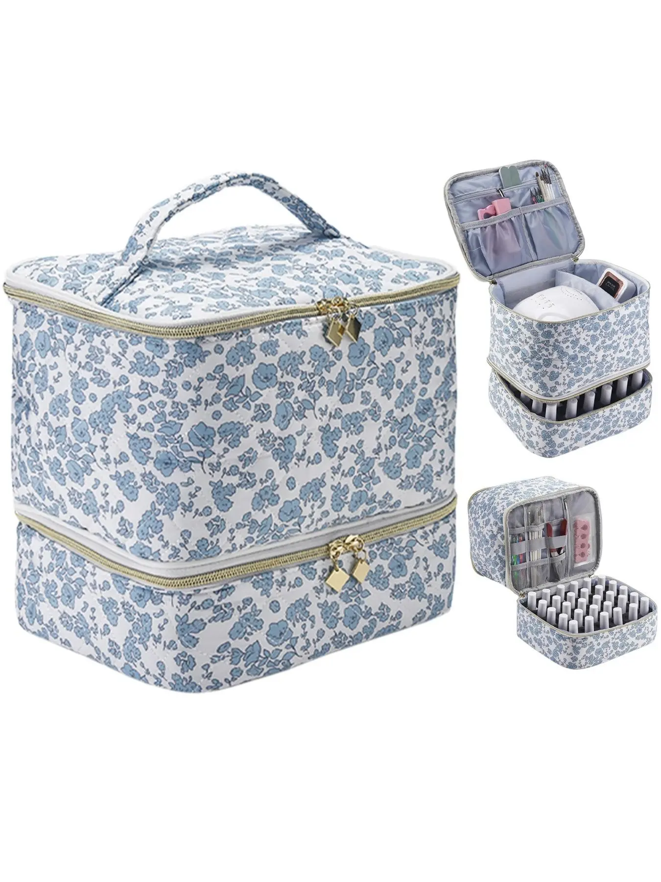 Nail Polish Storage Box Organizer Holds Up to 30 Bottles, Dual Layer Nail Polish Holder with Handle, Portable Manicure Accessories Case, Cosmetics Organizer