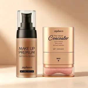 Deep Skin Tone Makeup Set(Foundation Lotion 40ML + Concealer 12g),Clear And Concealing,Natural Finish, Lightweight Breathable, Hydrated Glowing Skin