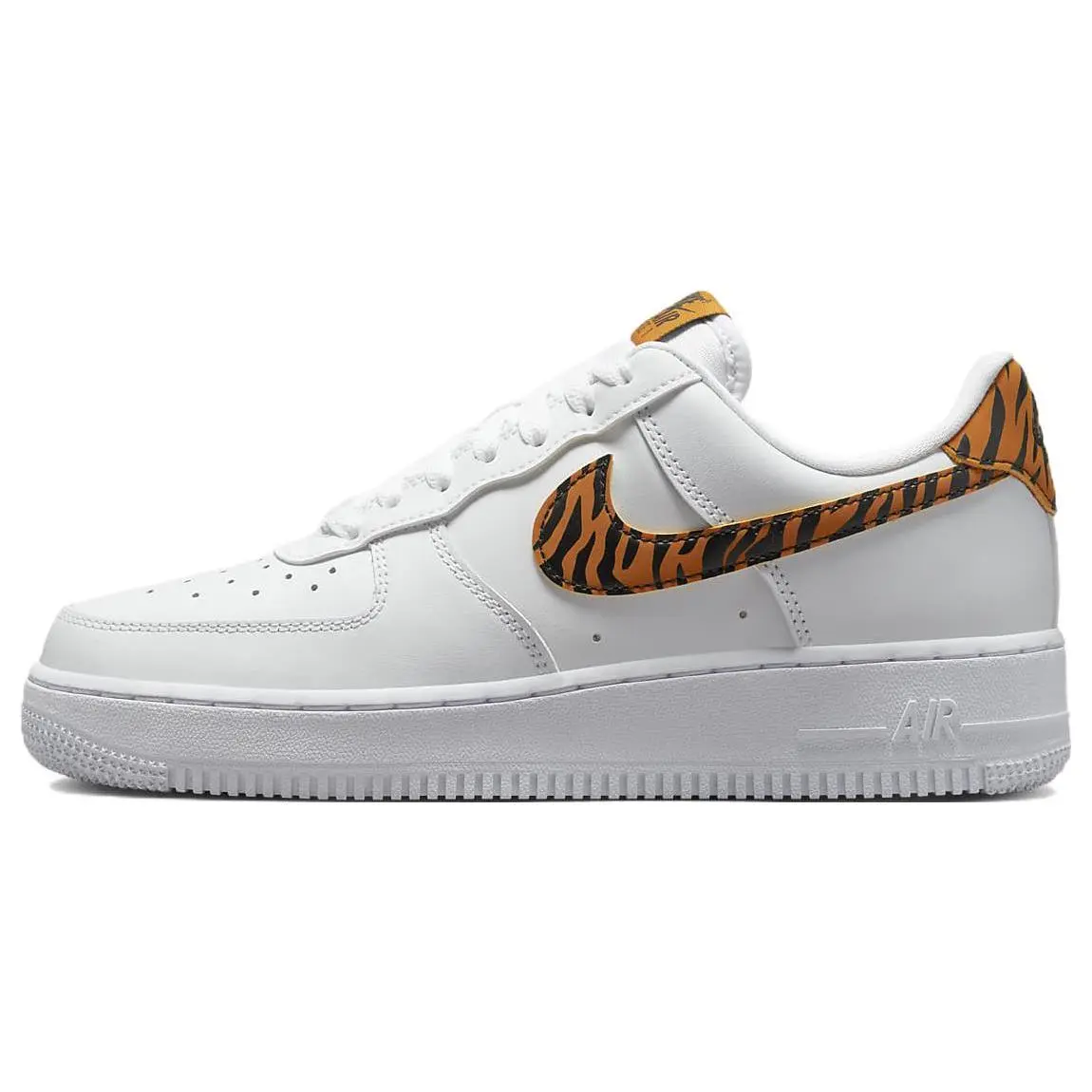 Nike Air Force 1 '07 Low-Top Women's Sneakers in White, Yellow, Black with Tiger Print Verifiable, with credentials and supporting global authentication