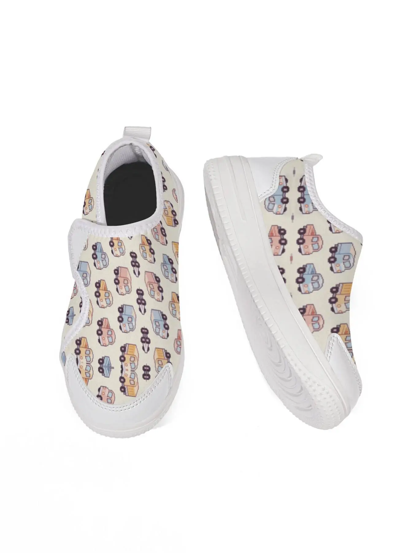 Cartoon Pattern Velcro Kids Casual Shoes, Flat Trainers, Fun Robot Print, Soft Sole, Easy On-Off, Girls' School Activity Footwear