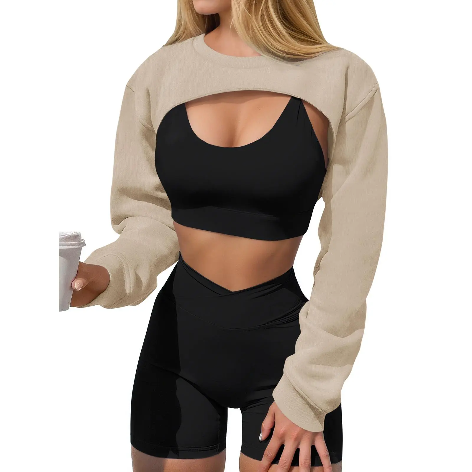 Yousify Womens Cropped Sweatshirt Shrugs Long Sleeve Workout Gym Cover Ups Bolero Shrug Y2k Super Crop Tops