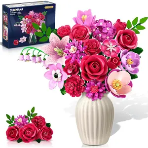 CUBIMANA Flower Bouquet Building Set with LED, 21 Flower Building Blocks Toy for Adults, 832PCS Botanical Collection for Home Decor, Birthday Valentine Gift for Women Her Mom Girls 12+ (Rose Red)
