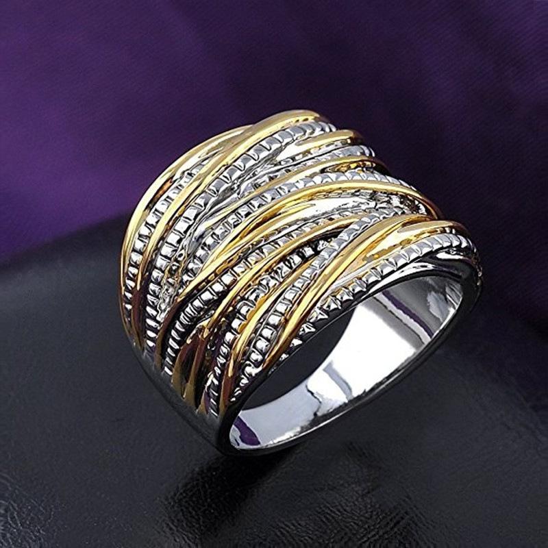 Vintage Two-Tone Twisted Texture Ring for Men & Women | Unisex Retro Statement Band