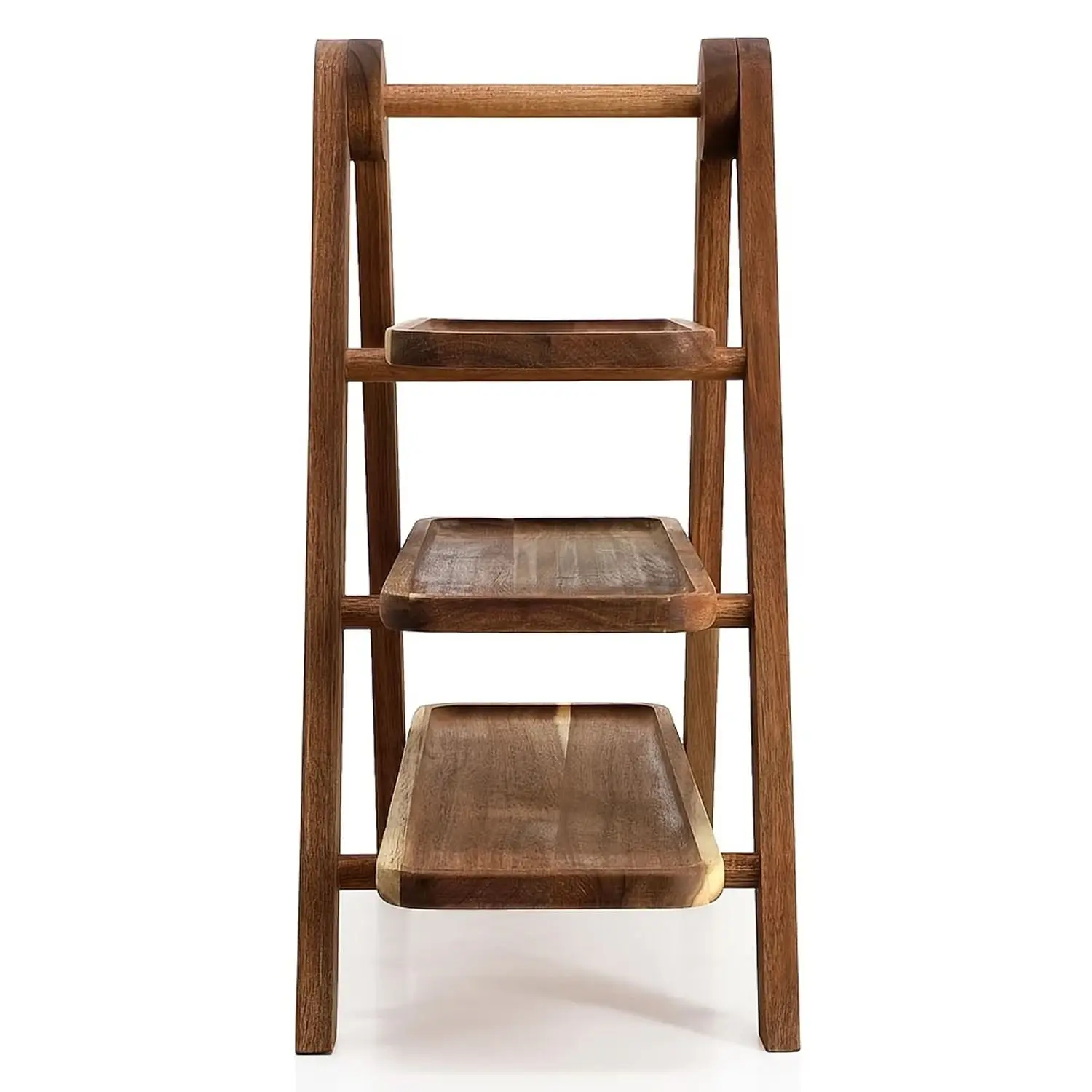 3-Tier Wooden Tray Rack, Rustic Style Cake Dessert Display Stand, Stable A-Frame Food Showcase Cart, Ideal for Snacks, Bread, Fruits, Tea Treats