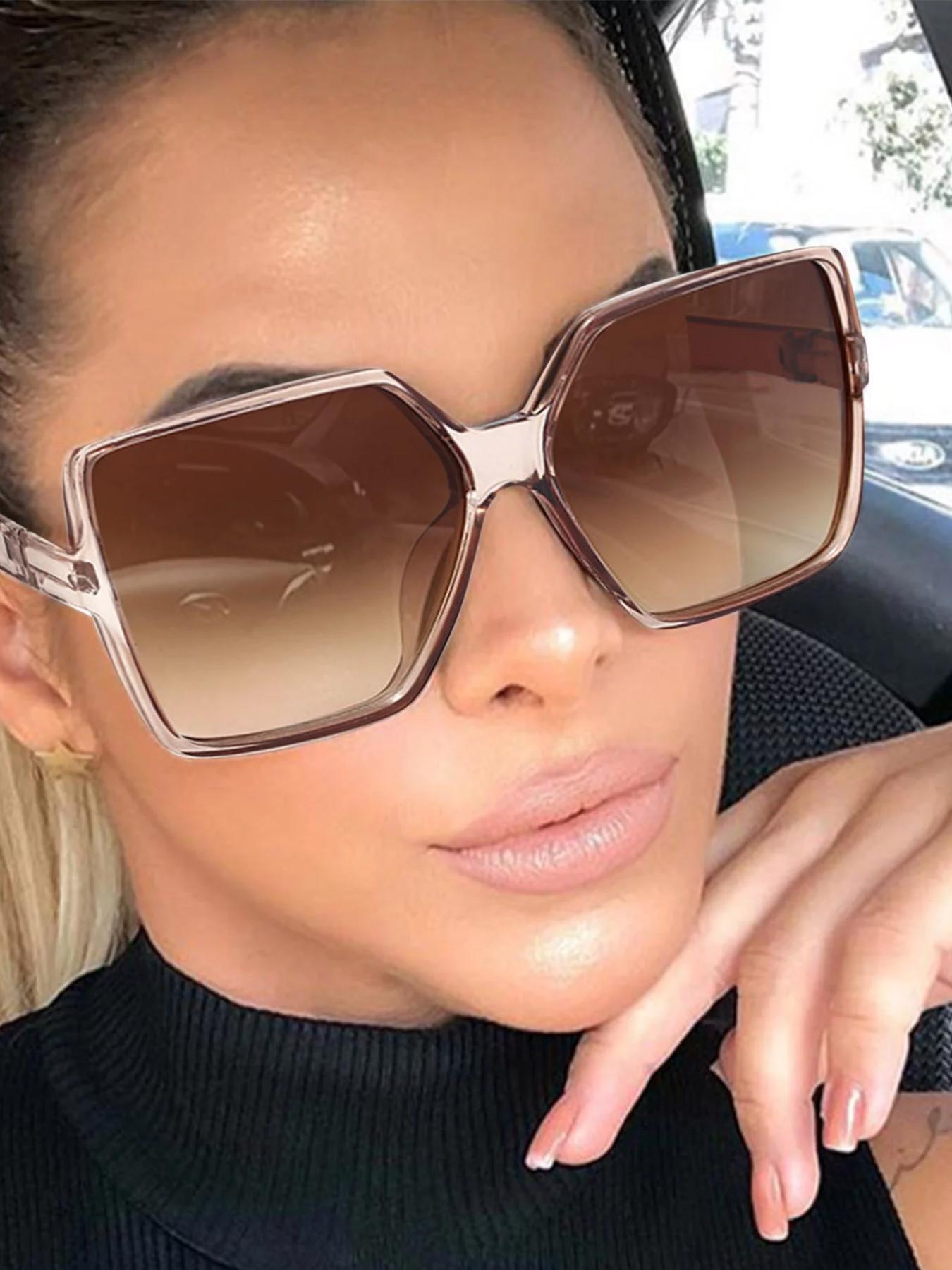 Casual Stylish Geometric Large-frame Gradient Decorative Eyeglasses, Perfect for Men and Women, Suitable for Summer Travel and Photography