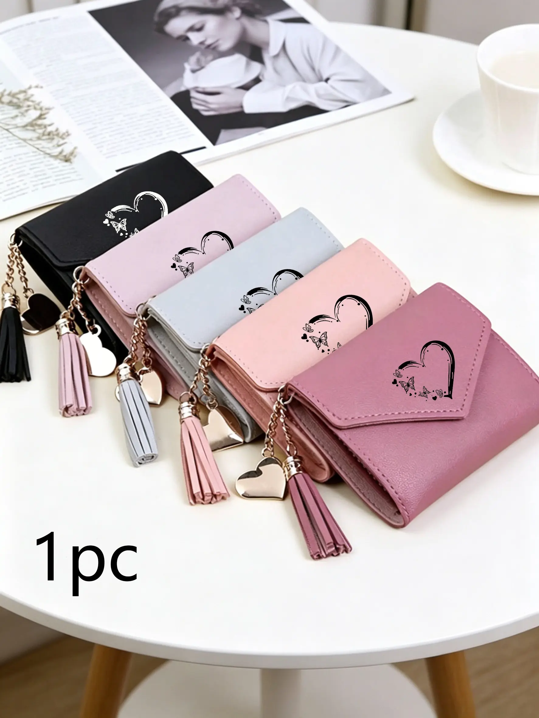 Adorable Tassel Decor Wallet, Faux Leather Multi-Function Wallet, Women's Short Wallet, Coin Card Holder, Valentine's Gift, Small Wallet, Cute Wallet, Fashion Wallet, Card Slots Wallet
