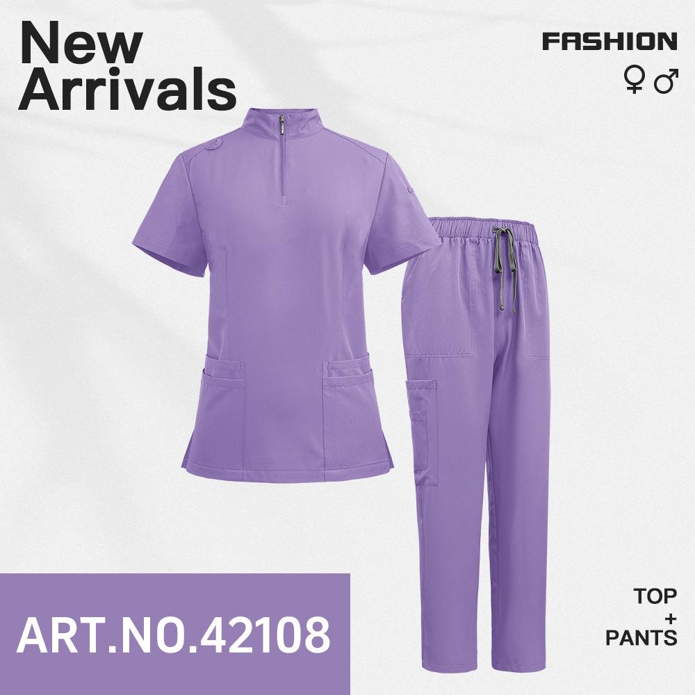 Solid Color Stand Collar Zipper Doctor and Nurse Uniform Operating Gown, Scrub Operating Room Straight Leg Pants Set, Non-Fading, Suitable for Multi-Scene Wear in Hospitals and Operating Rooms Easy to Put On and Take Off