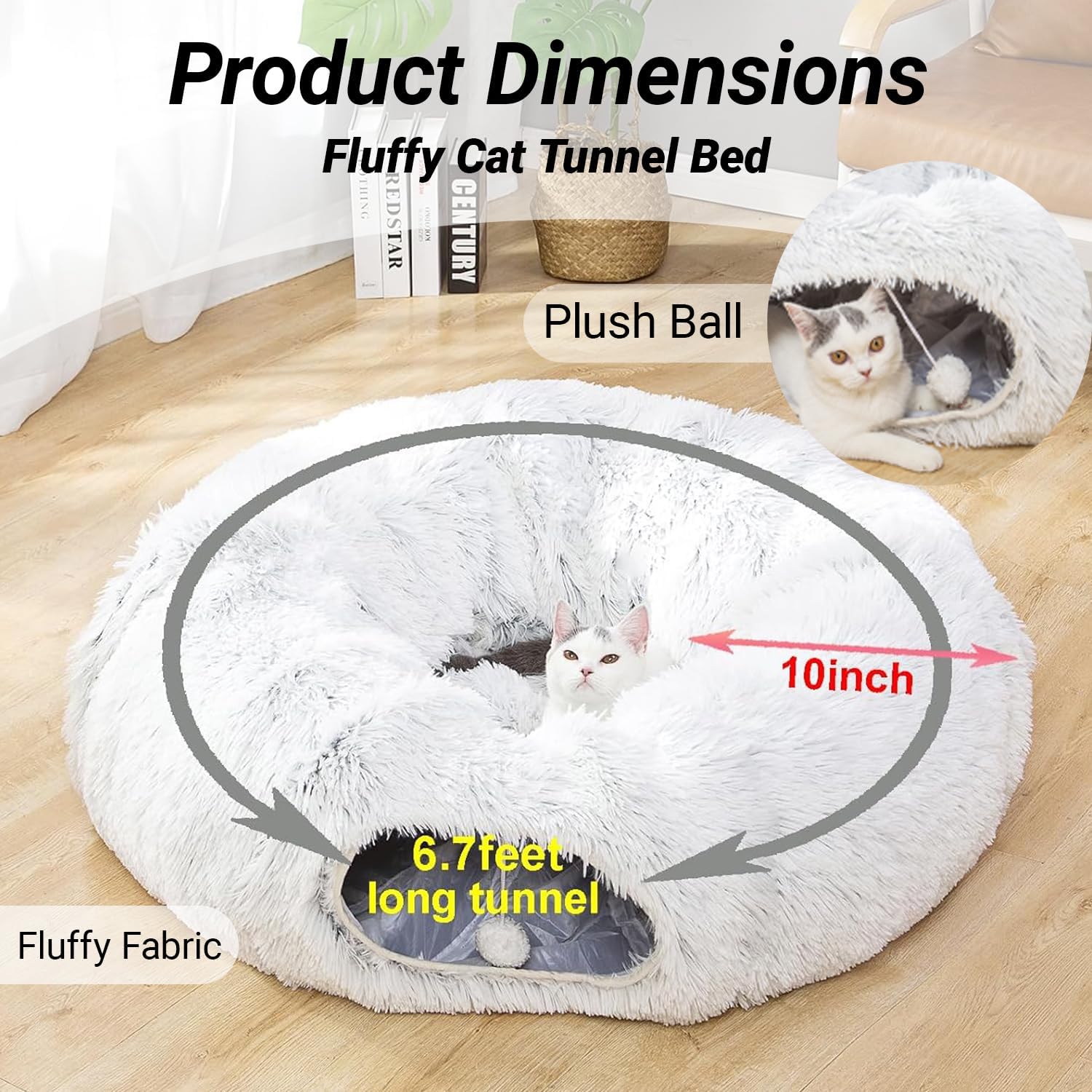 Warm Fluffy Plush Tunnel Bed with Washable Cushion-Big Tube Playground Toys 3 FT Diameter Longer Crinkle Collapsible 3 Way, for Indoor Kitty Kitten Puppy Ferret White Warm Fluffy Plush Tunnel Bed with Washable Cushion-Big Tube Playground Toys 3 FT Diameter Longer Crinkle Collapsible 3 Way, for Indoor Kitty Kitten Puppy Ferret White