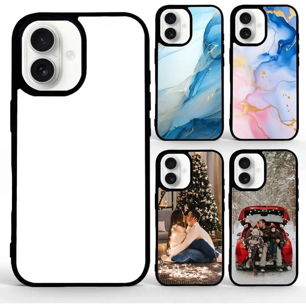 Sublimation Blank Case for iPhone 16 Plus Soft Slim Rubber Hard PC Blanks Printable DIY Aluminum Anti - Slip Bumper Customized Protective Cover 2024 Black Wireless Portable Outdoor Camera