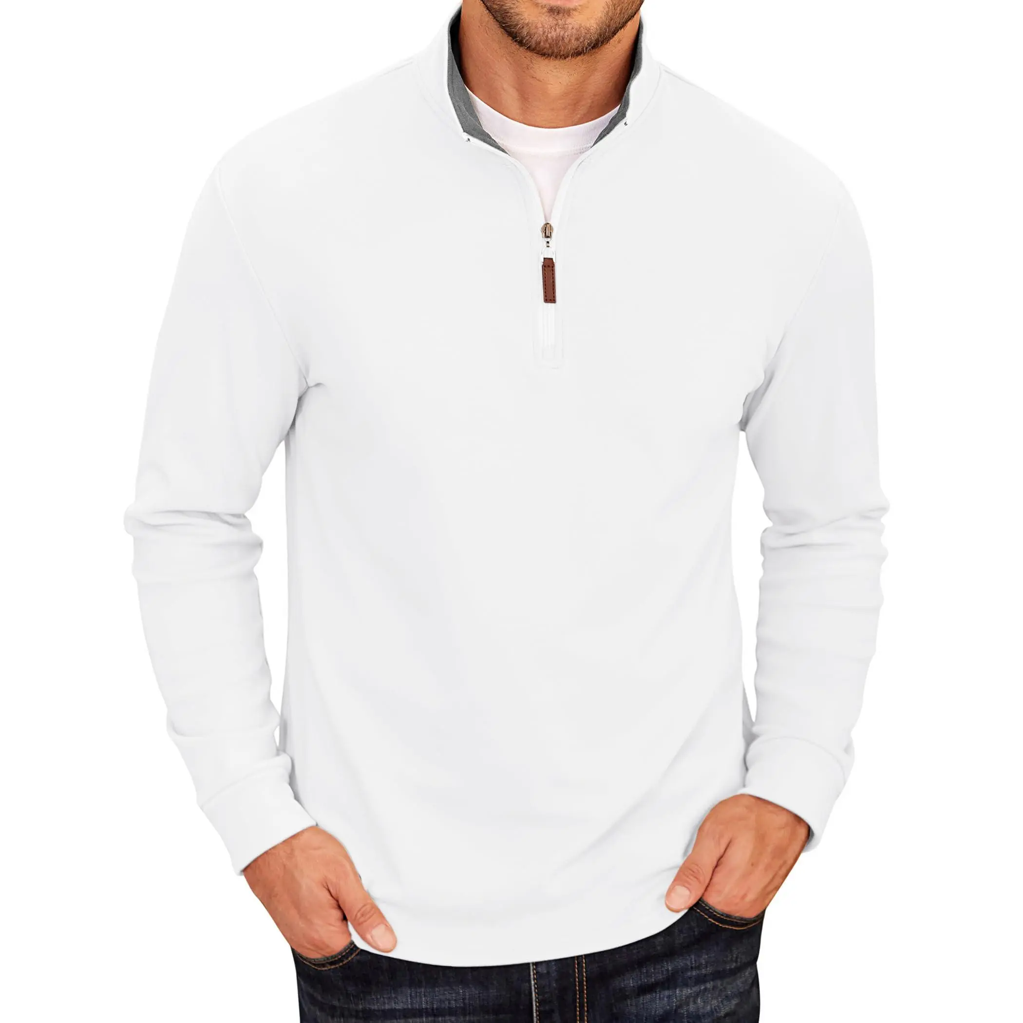 Coofandy Pullover for Men, Casual Solid Fleece Quarter-Zip Mock Neck Longsleeve Tops for Menswear