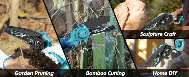 SEESII Mini Chainsaw 4Inch/6Inch, Handheld Electric Power Chain Saw with Battery for Tree Trimming Wood Cutting,Gifts for Father, Dad, Husband, Men CS600B #TikTokShopBlackFriday