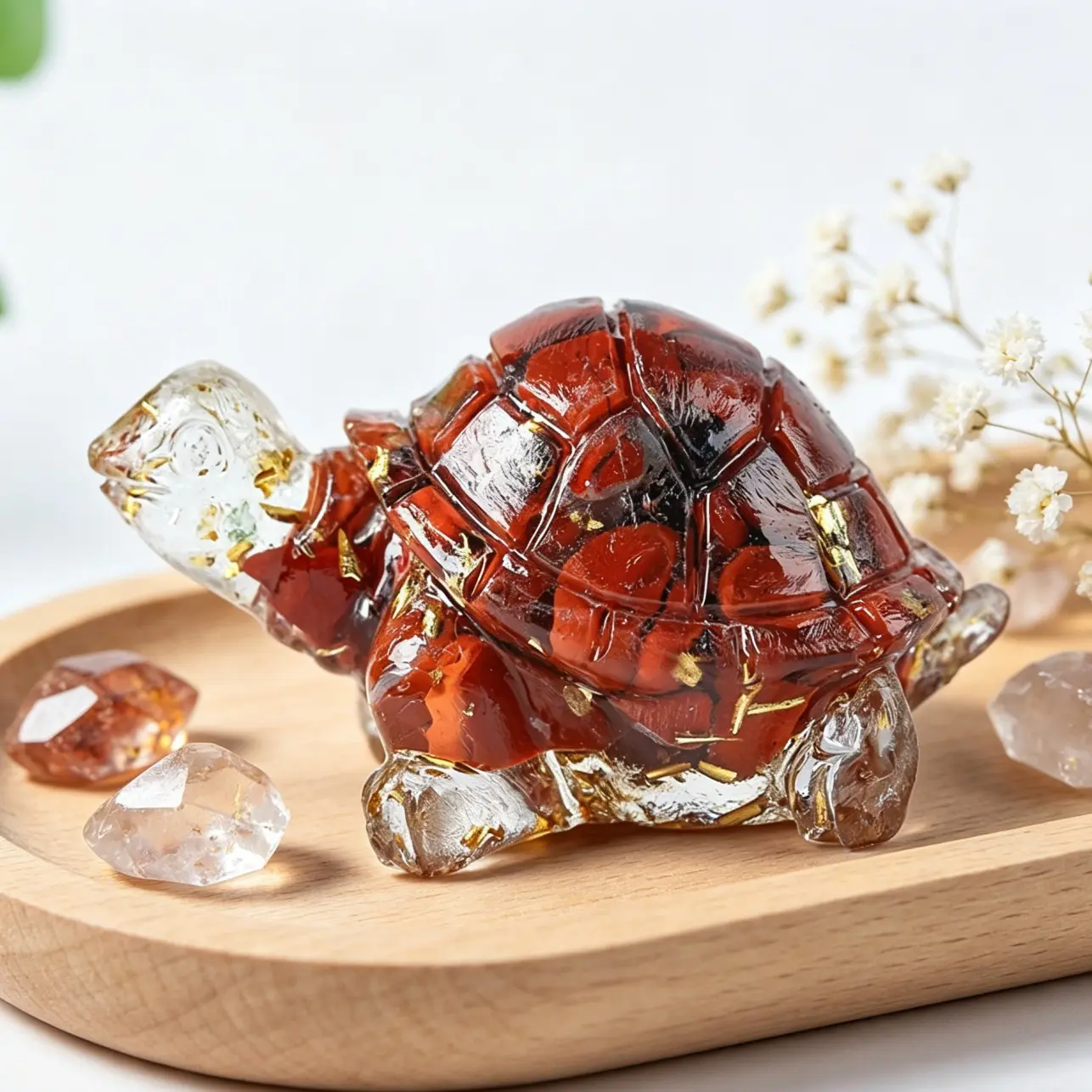Charming Resin Encapsulated Crystal Turtle Healing Stone, Desktop Decoration for Offices and Homes, Crystal Decorative Ornaments, Natural Stone Jewelry Ornament