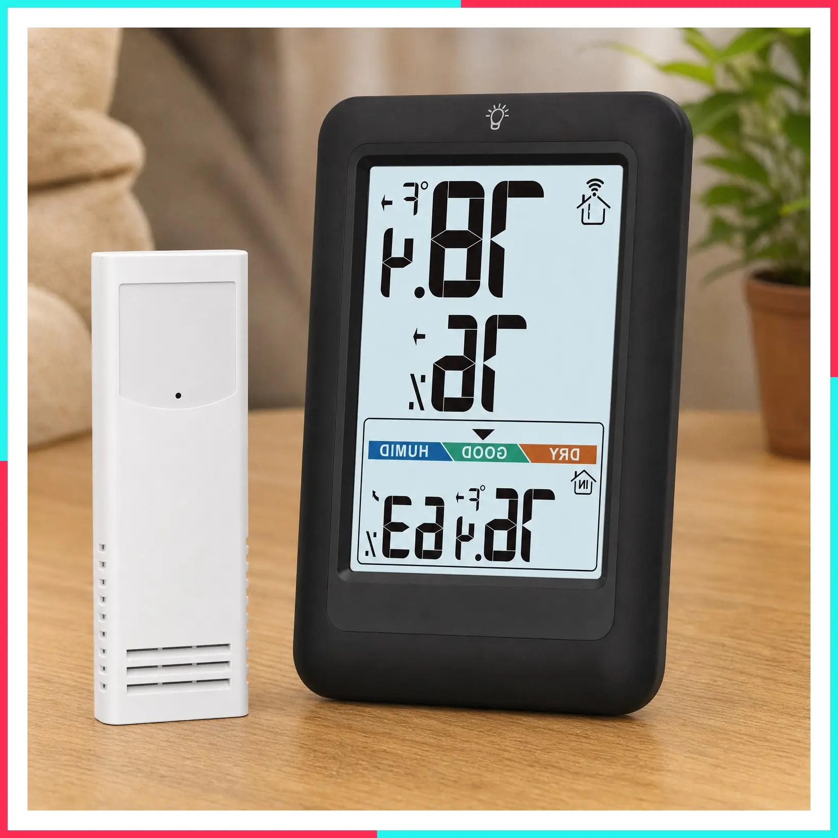 Indoor Outdoor Thermometer Wireless with 24H/48H/ALL-TIME High Low Records, Big Number 4" Display, Inside Outside Temperature & Humidity, Comfort Indicator, Weather Station for House Patio, Black, 1 Sensor